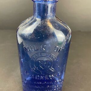 Vintage Genuine Phillips Milk Of Magnesia Cobalt Blue Glass Bottle Glenb…